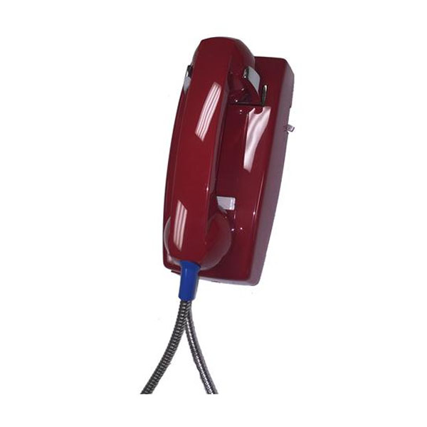 Cortelco Wall Phone Basic No Dial Armored Cord with Metal Cradle - Red